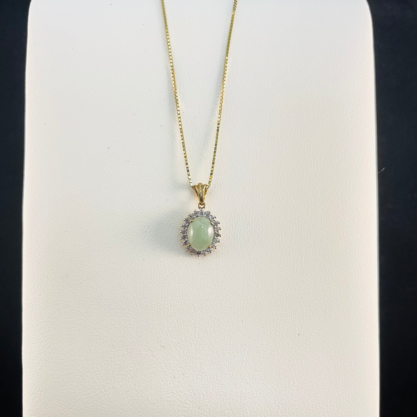 Cabochon Jade w/ Diamond Halo Necklace