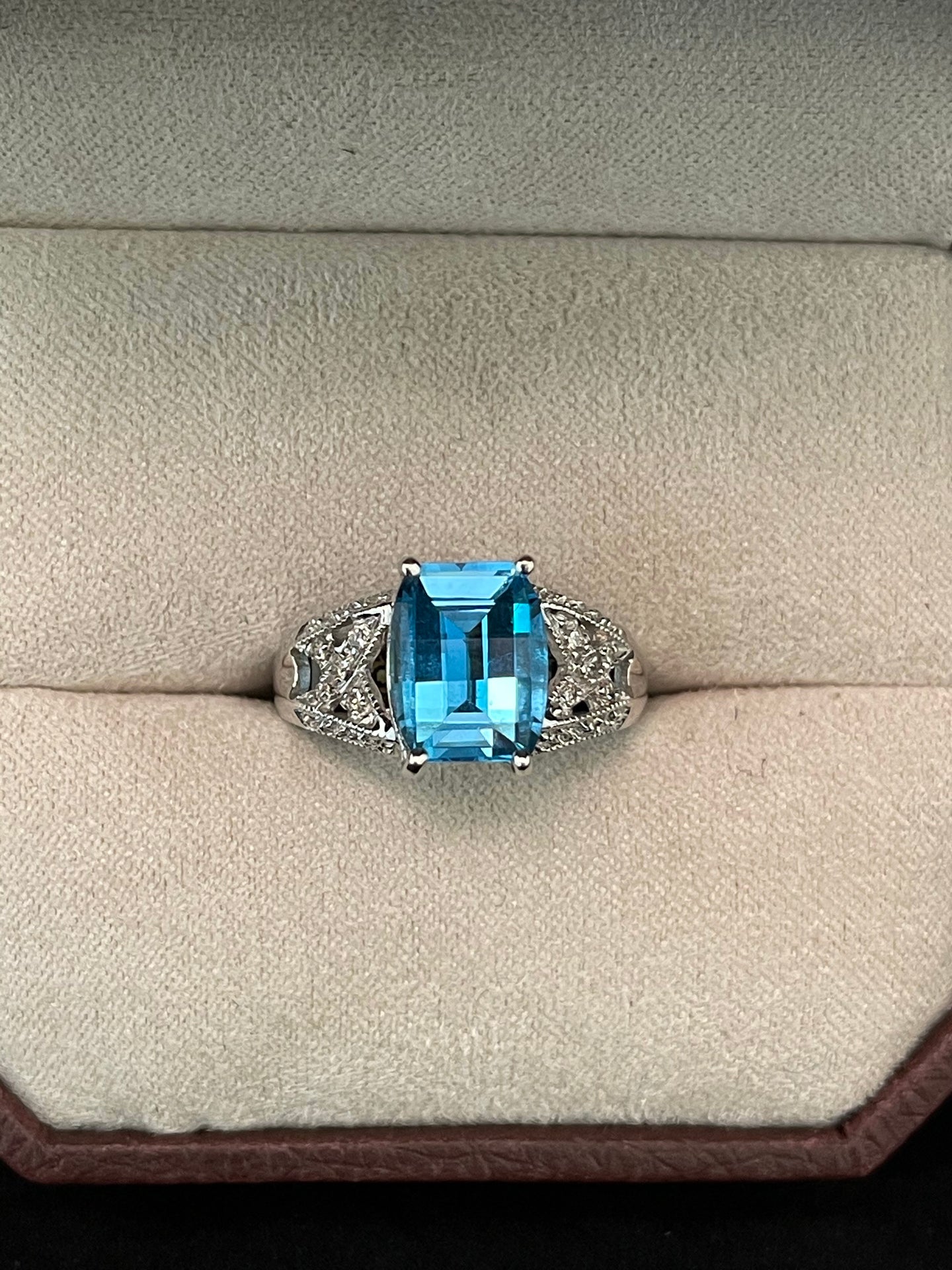 Fancy Cut Blue Topaz w/ Diamond Ring