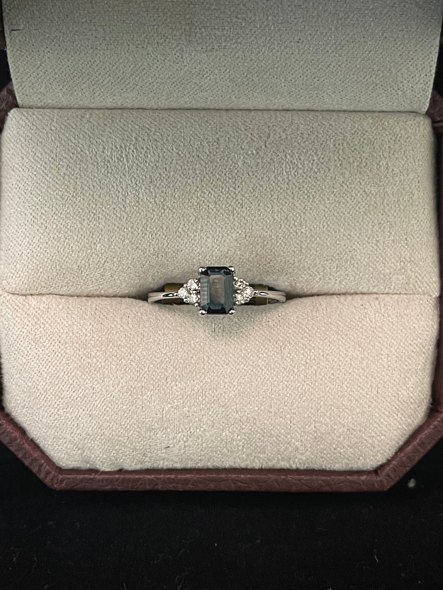 Emerald Cut Blue Sapphire w/ Diamond Ring
