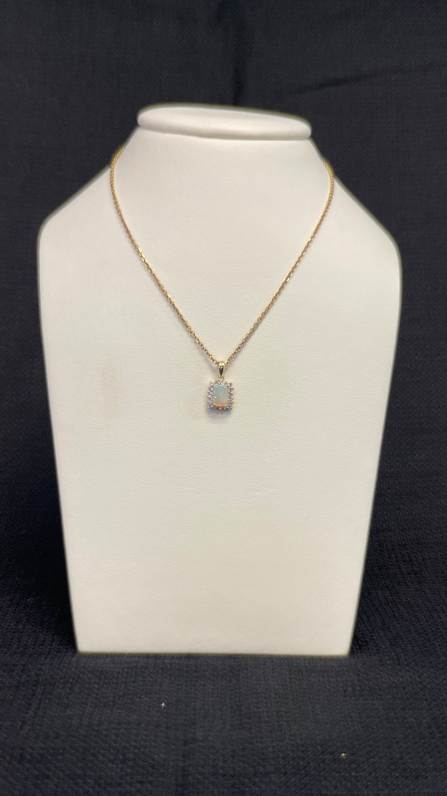Elongated Opal w/ Diamond Halo Pendant