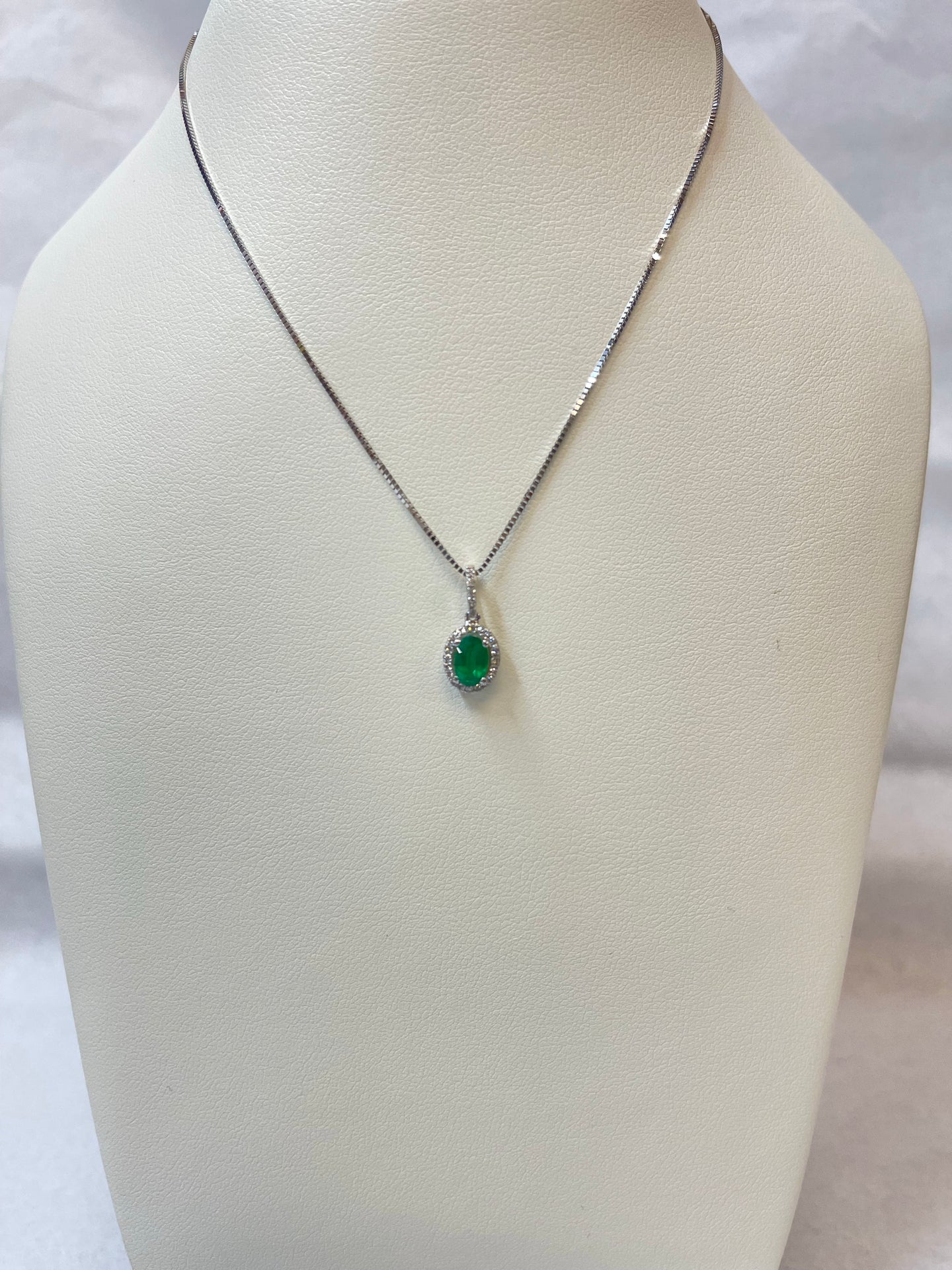 Emerald w/ Diamond Halo Necklace