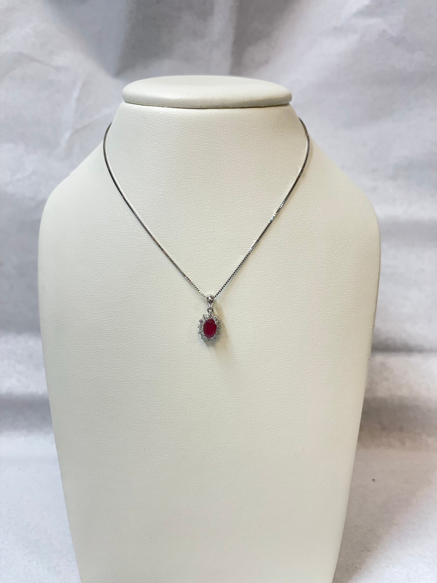 Ruby w/ Diamond Oval Halo Necklace
