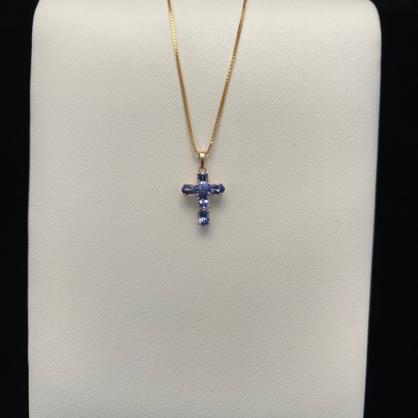Abella Tanzanite and Diamond Womens Cross Pendant Necklace 0.77 ctw 14K  White Gold.Included 18 Inches 14K White Gold Chain | TriJewels