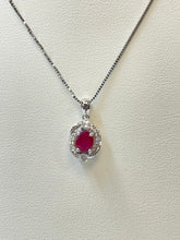 Load image into Gallery viewer, Ruby w/ Diamond Twist Halo Necklace
