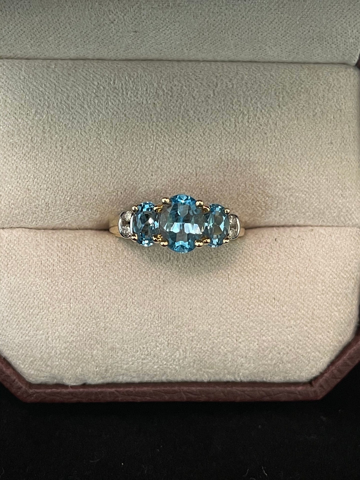 Three Stone Blue Topaz w/ Diamond Ring