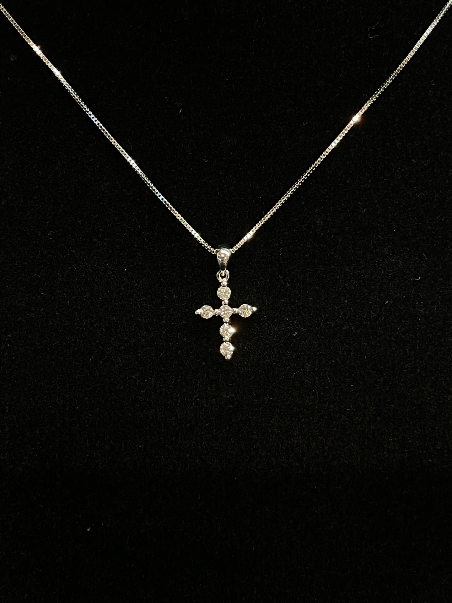 Petite White Gold Round Diamond Cross Necklace A5855
