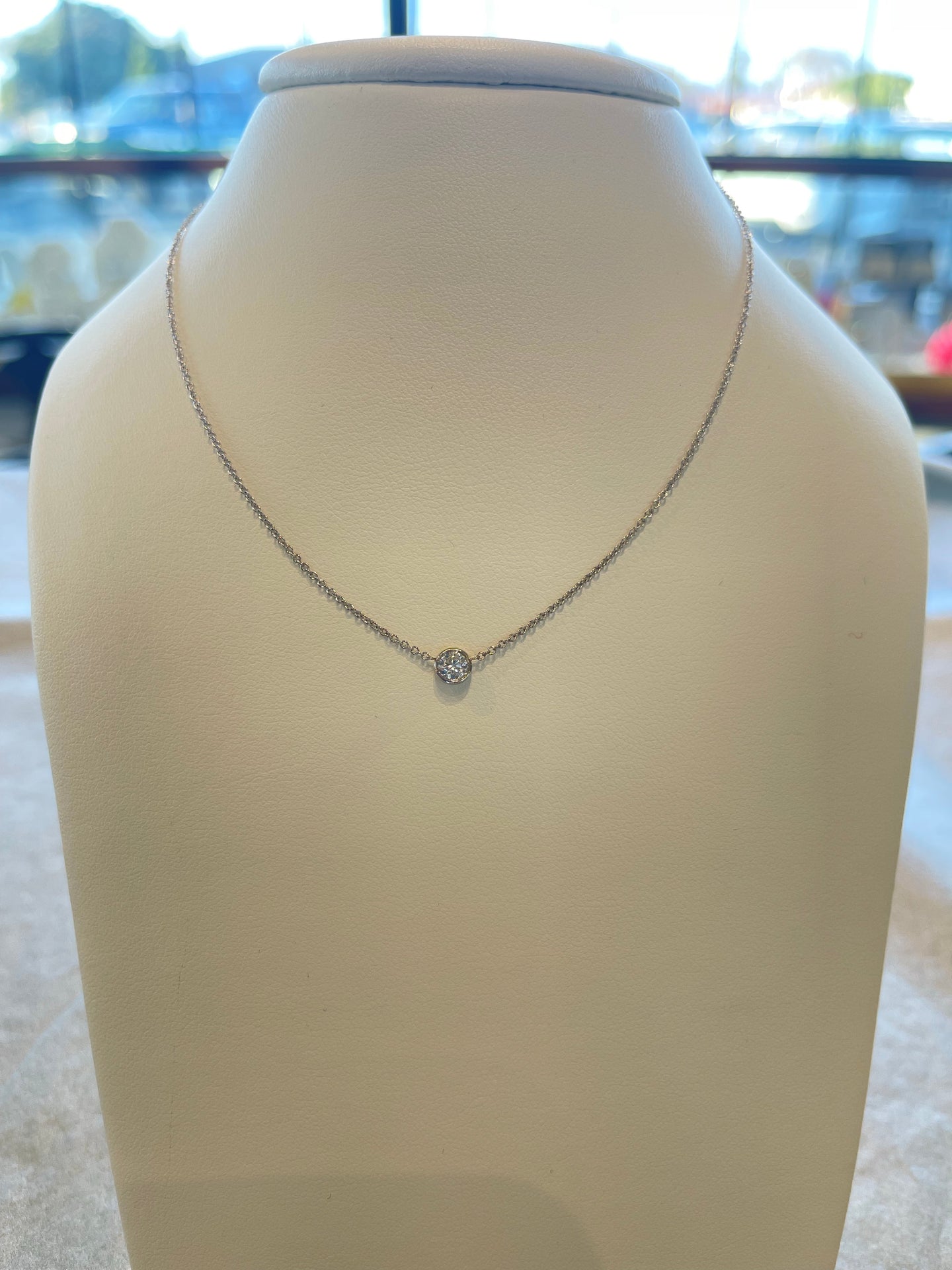 Round Bezel Set Solitaire Diamond Necklace A5928