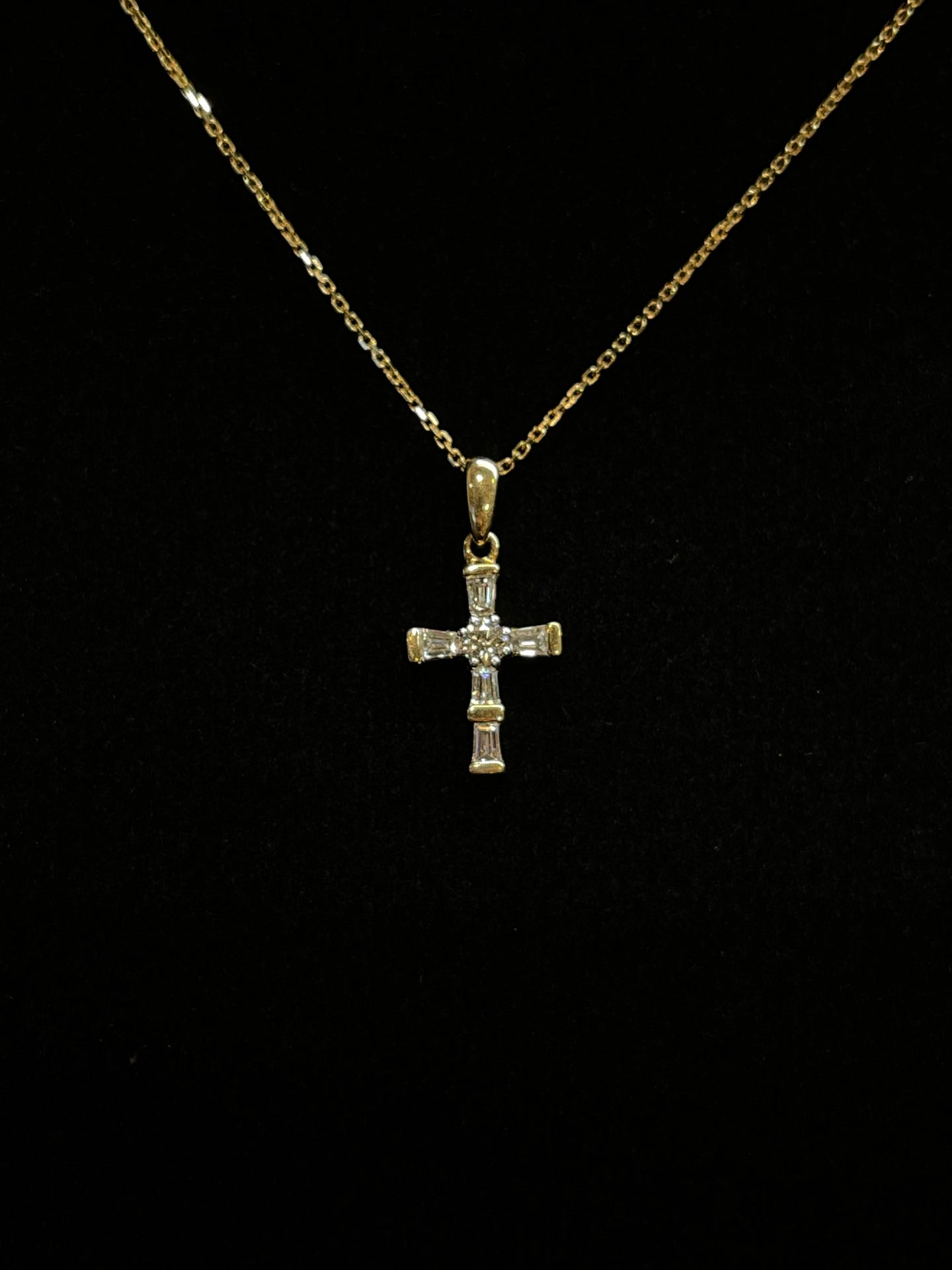 Petite Yellow Gold Diamond Cross Necklace A5670