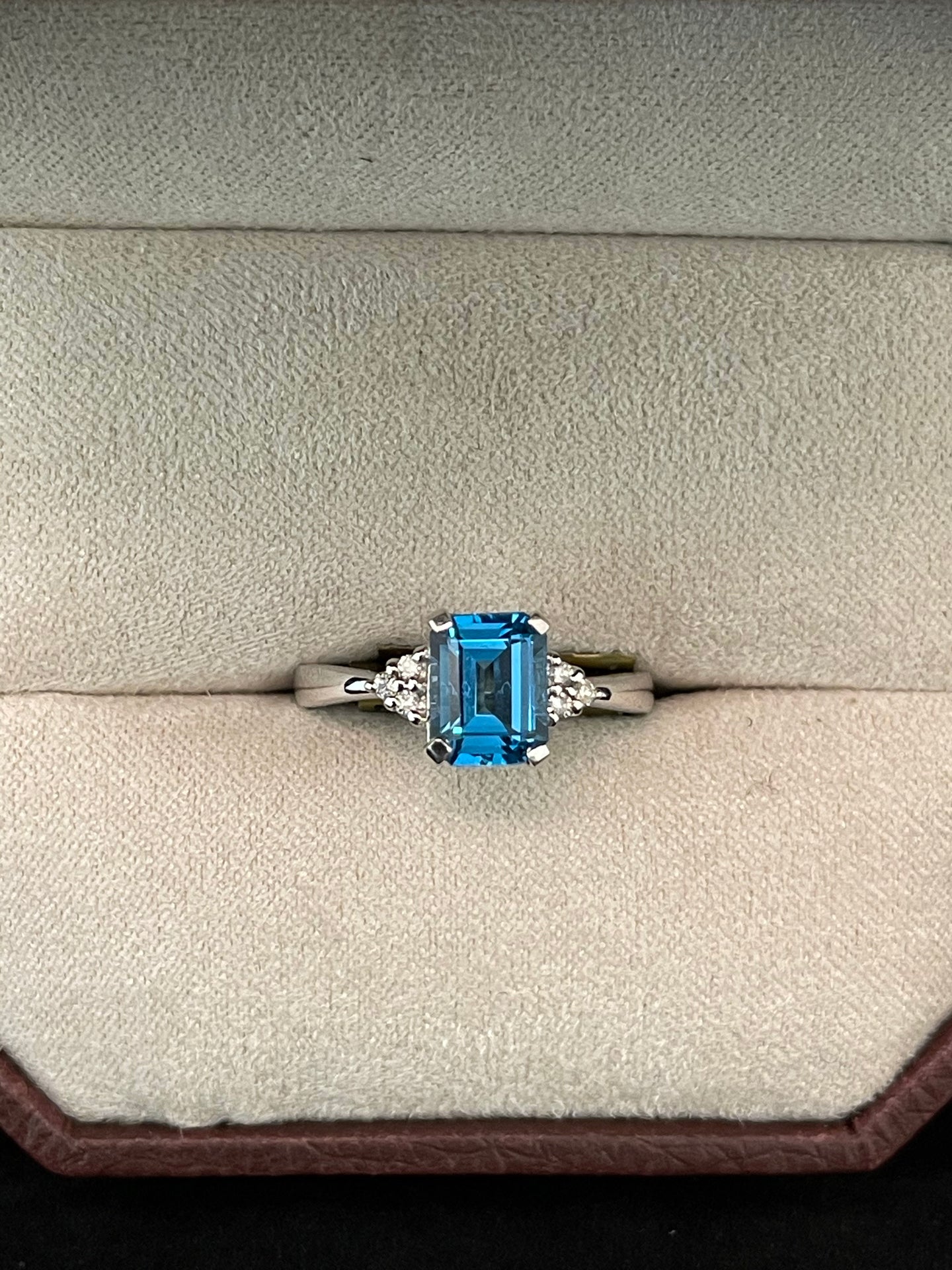 Emerald Cut Blue Topaz w/ Diamond Ring