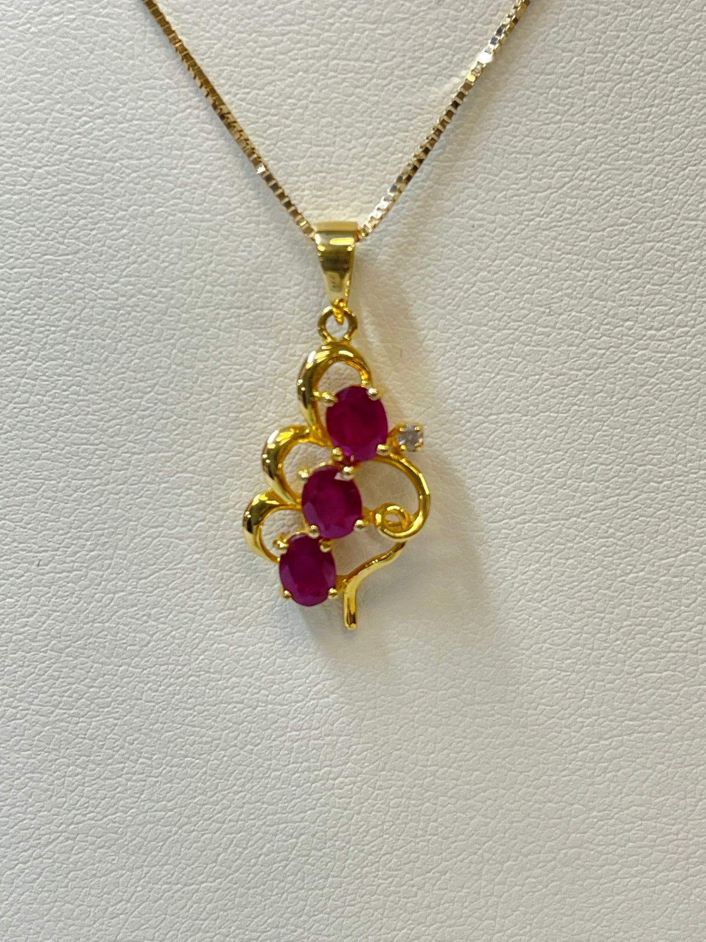 Triple Ruby w/ Diamond Fancy Necklace
