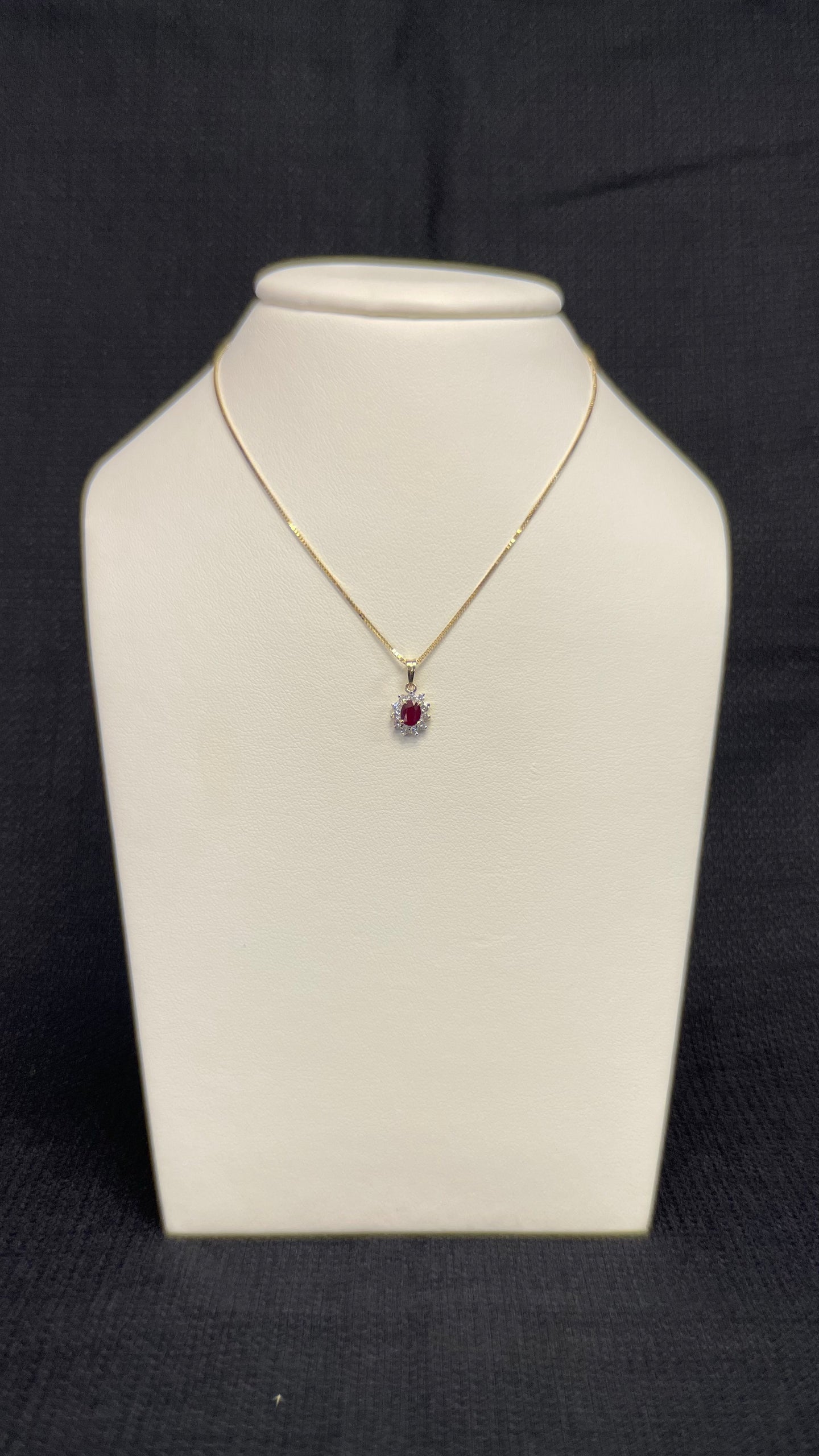 Oval Ruby w/ Diamond Halo Necklace