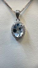 Load image into Gallery viewer, Fancy Cut Oval Aquamarine / Diamond Halo Necklace
