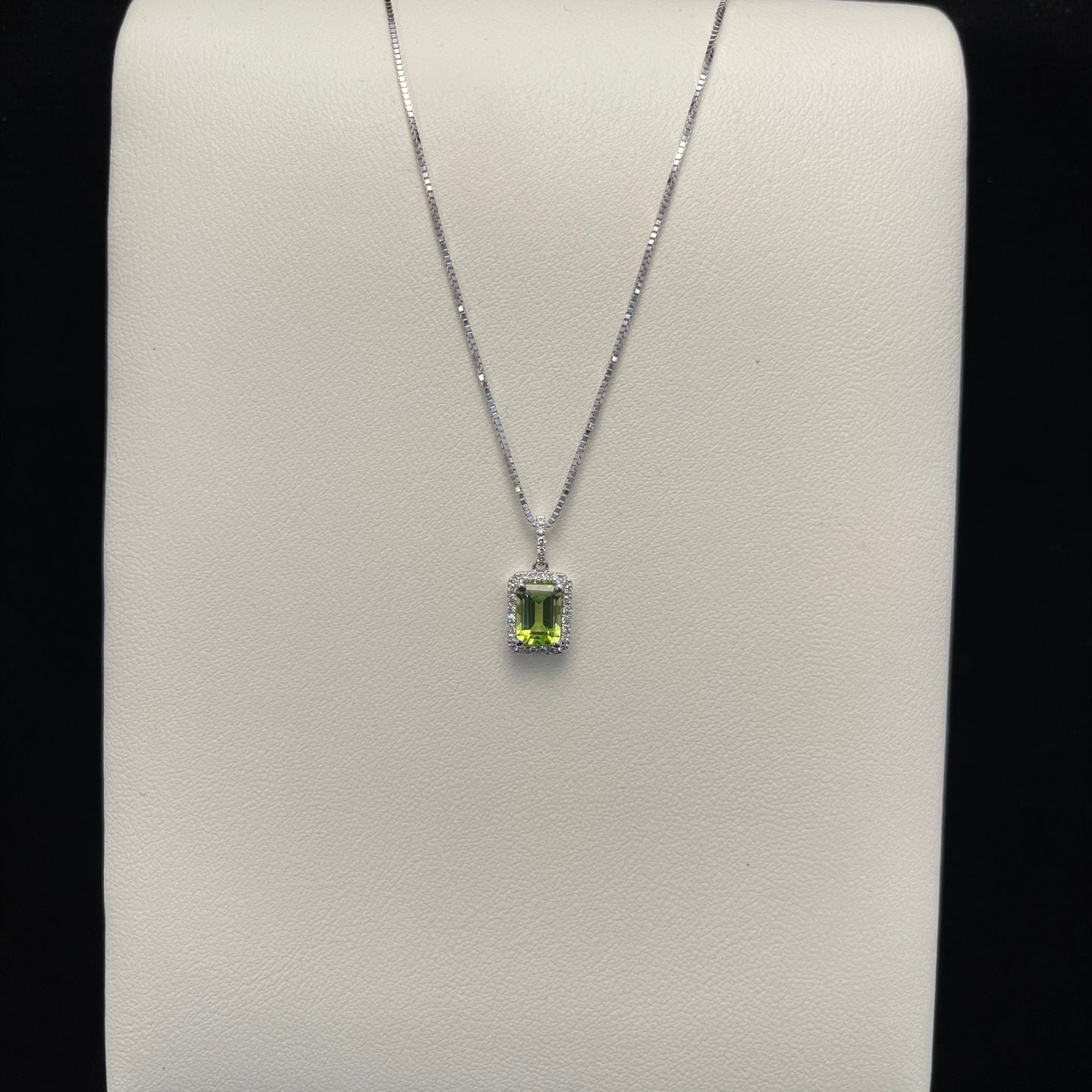 Emerald Cut Peridot w/ Diamond Halo Necklace