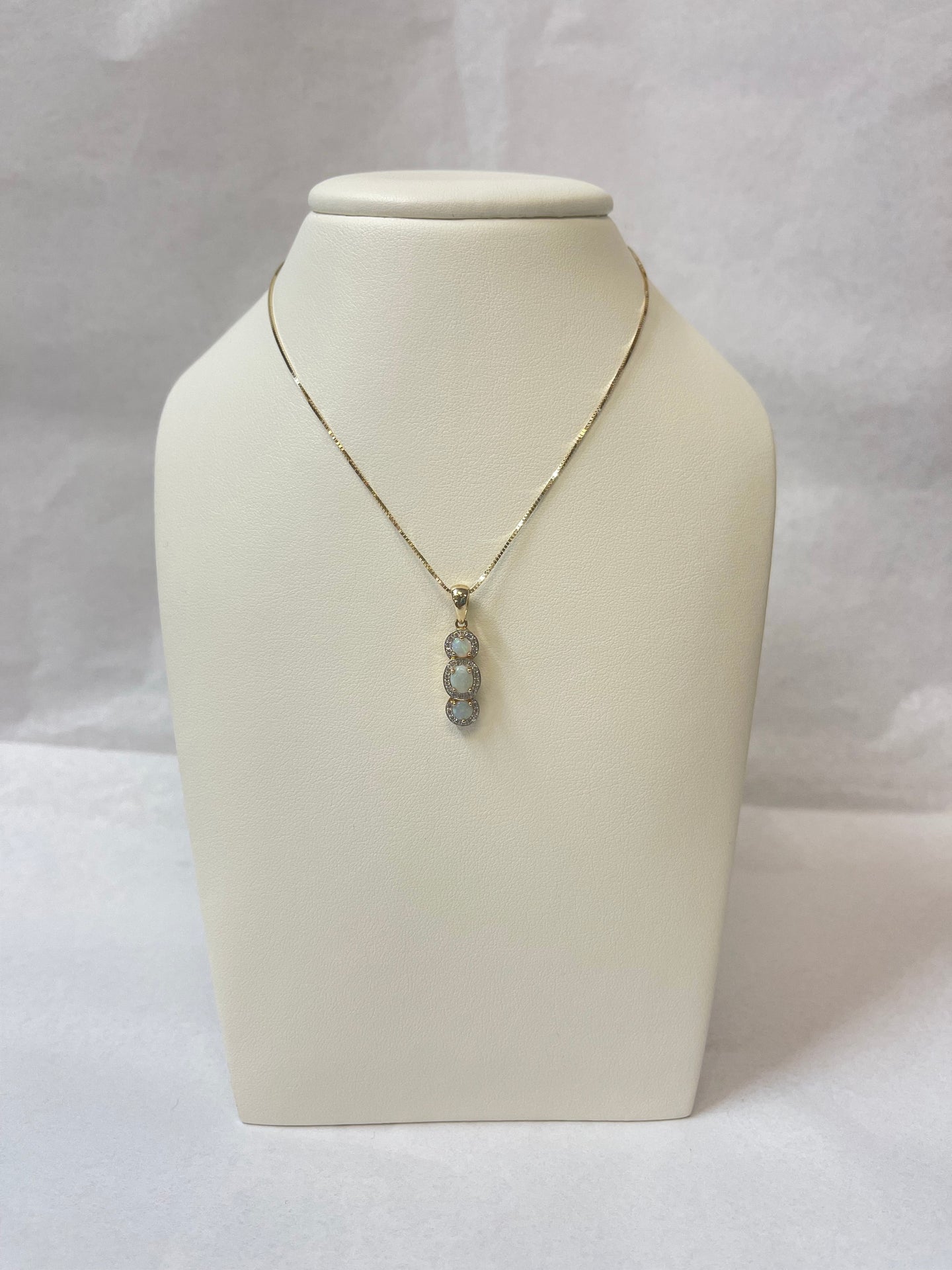 Triple Opal w/ Diamond Vertical Necklace