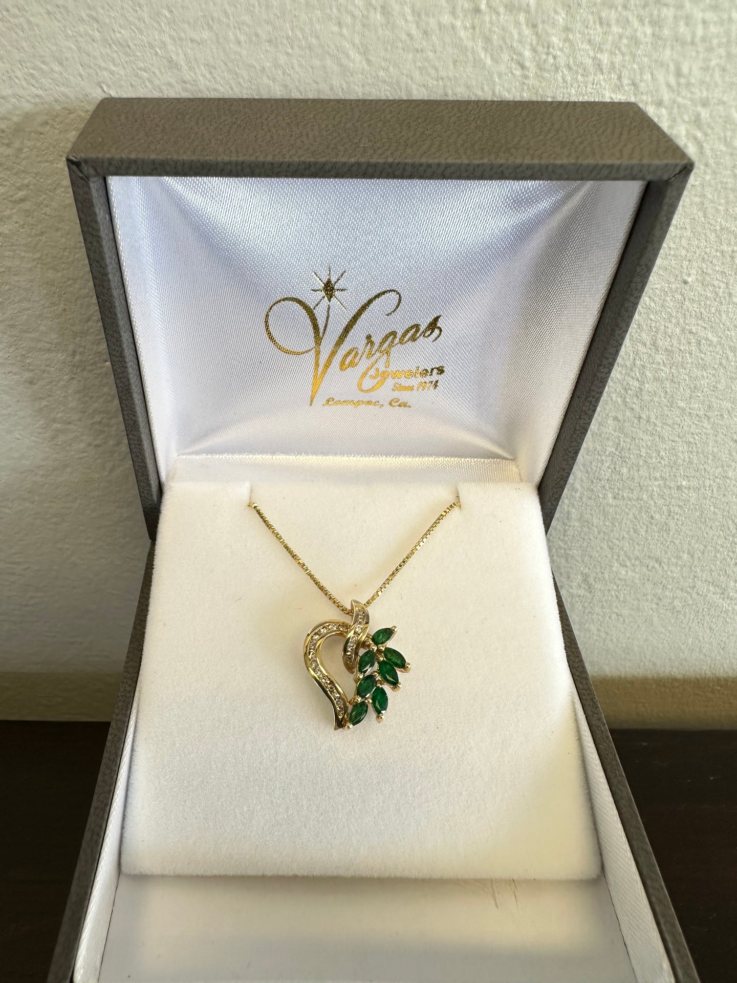 Marquis Emerald & Diamond Heart Pendant